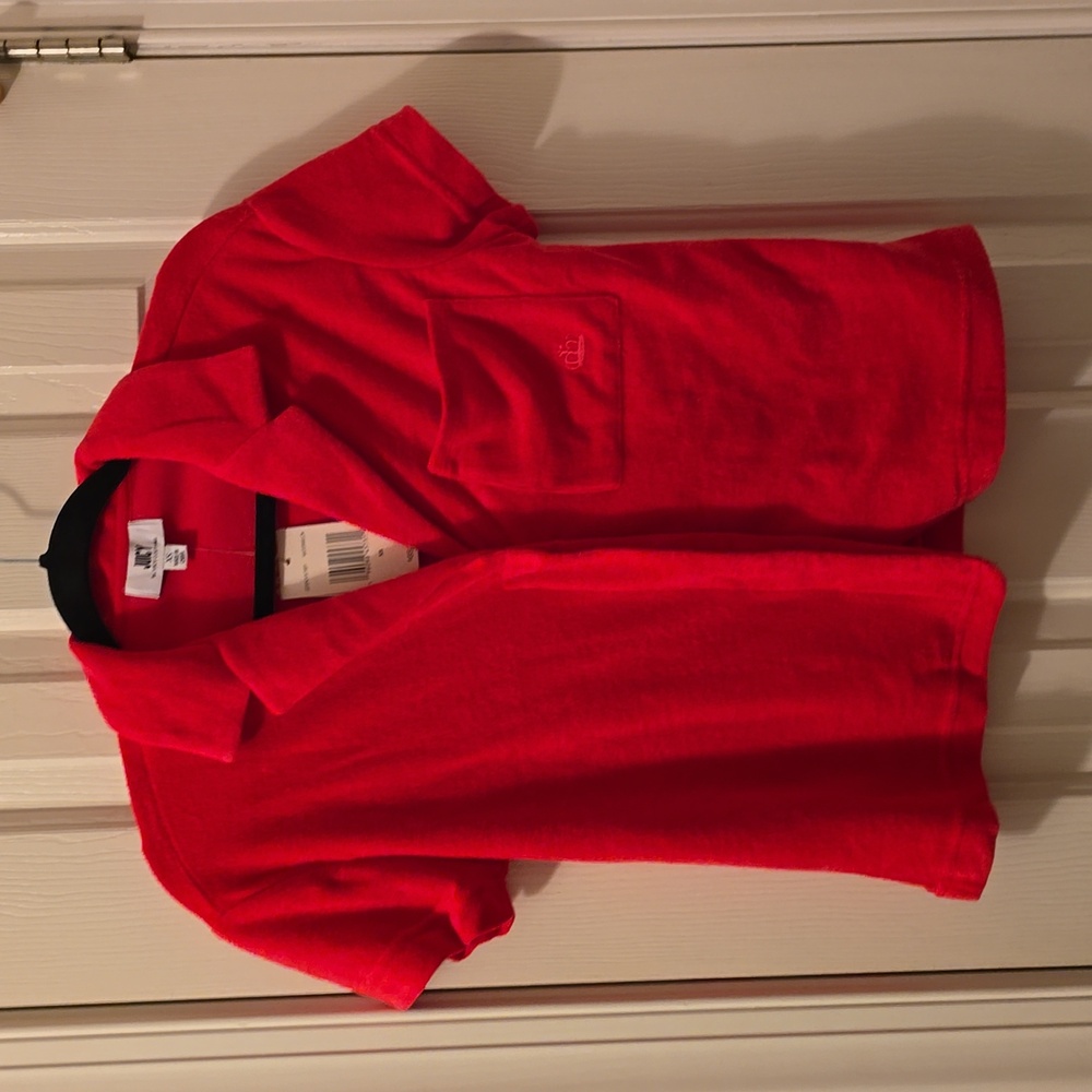 JUICY COUTURE WOMENS JUNIOR "WATERMELON" VELVETEEN SHORT SLEEVE FRONT BUTTON TOP